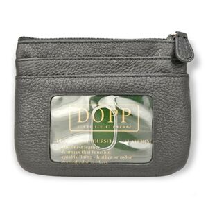 NEW Dopp Collection Genuine Black Leather Large Zipper ID Coin Card Case Pouch